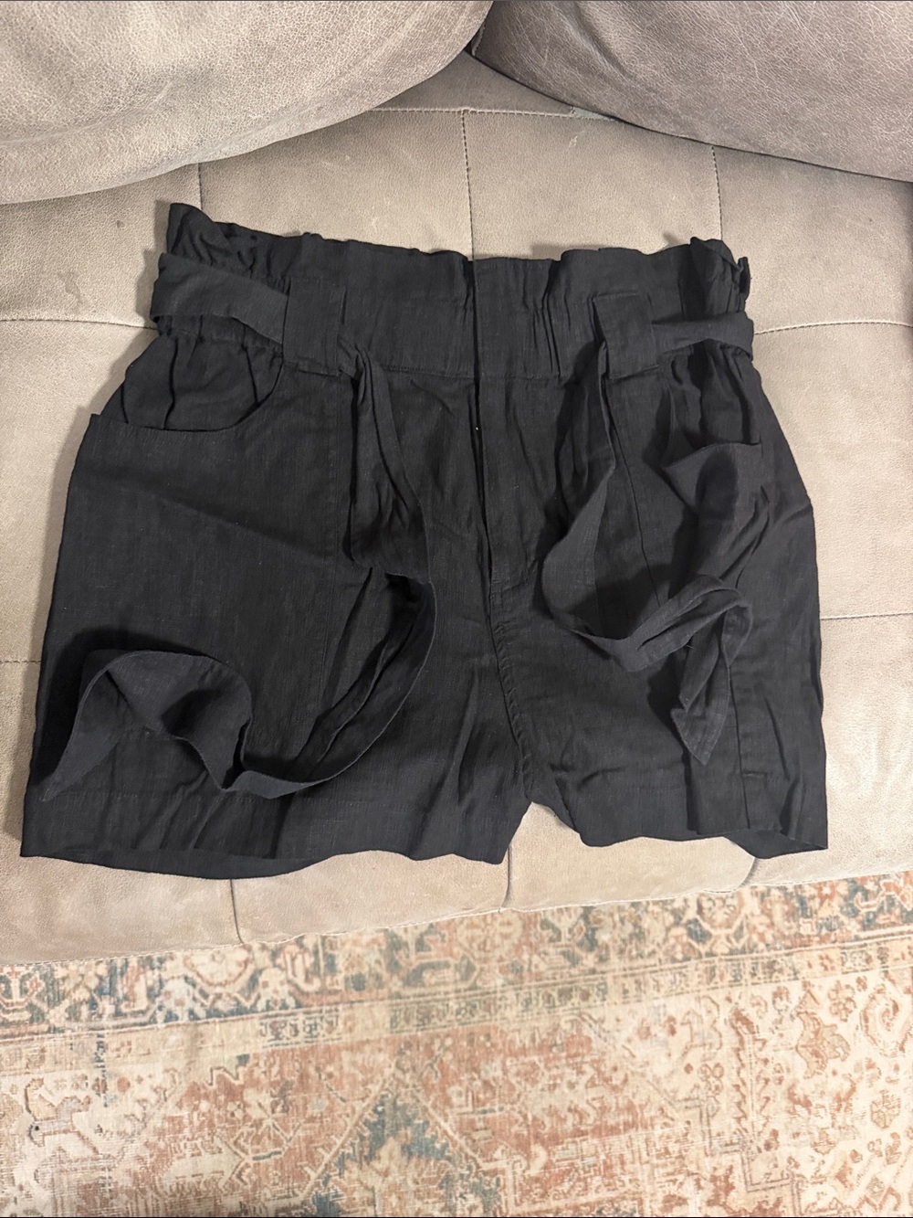 DKNY Black High-Waist Paperbag Tie-Waist Shorts